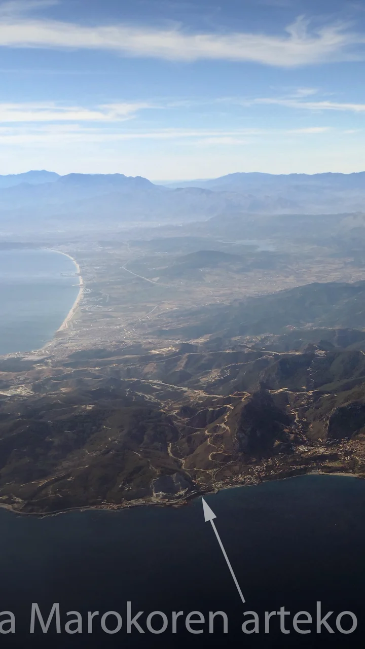 Aerial view of Ceuta and Morocco across the coastline.