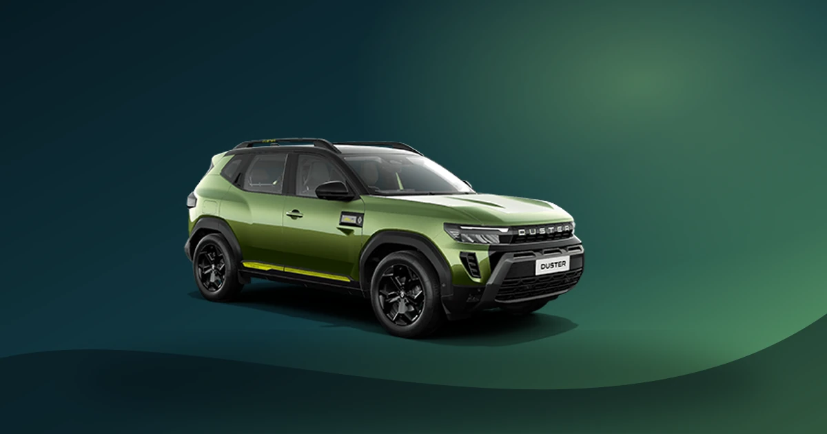 ಹಸಿರು ಬಣ್ಣದ Renault Duster Hybrid 2026 ಅಧಿಕೃತ ವಾಹನ ಚಿತ್ರ